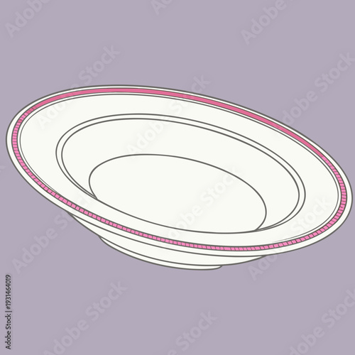Empty white ceramic soup plate with a delicate pink rim ready for a delicious meal.
