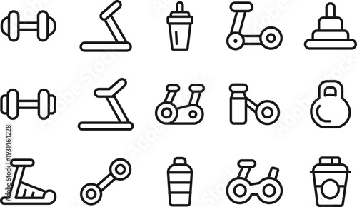 Fitness & Gym Line Icons – Workout and Healthy Lifestyle Vector Set