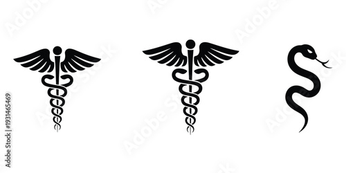 Medical and pharmaceutical icons set with star of life, caduceus, and pharmacy cross