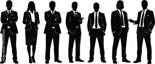 Silhouette of a group of business professionals standing together in formal attire