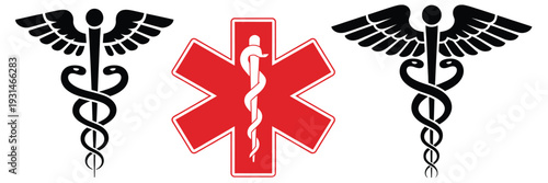Healthcare and emergency service icons with caduceus and star of life