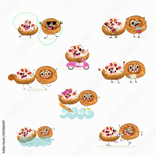 Funny Characters quince dessert, Ayva tatlısı, hand drawn vector illustration.