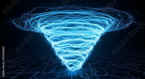 Abstract Blue Energy Vortex over Digital Circuitry and Cyber Data Flow