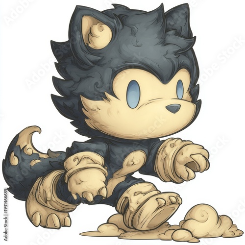 Cute chibi werewolf character in fantasy art style