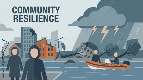 Illustration of community resilience during urban flood disaster