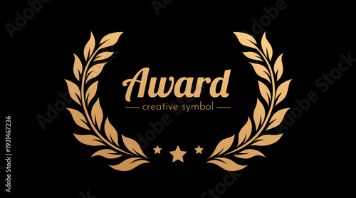 Golden Laurel Wreath Award Symbol. An elegant emblem of victory and prestige on a black background. Vector illustration.