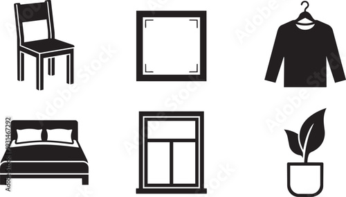 Minimalist Living, Interior Design and Simple Lifestyle Essentials Silhouette Icon Set Vector Illustration