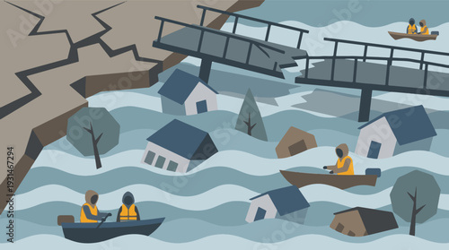 Severe Flood and Earthquake Damage, Rescue Mission Underway