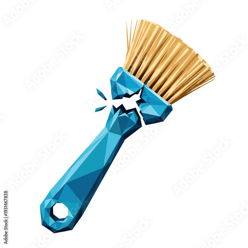 Geometric snapped brush design with blue handle and bristles isolated on white background