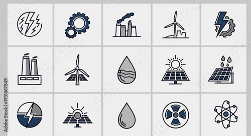 Collection of energy and industry icons in a grid layout.