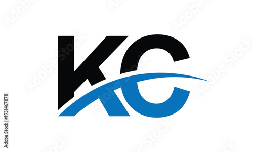 abstract creative black blue KC letter logo vector art.