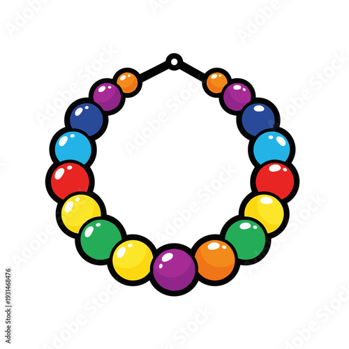Colorful beaded collar necklace with vibrant spherical beads isolated on white background, showcasing a playful and artistic design