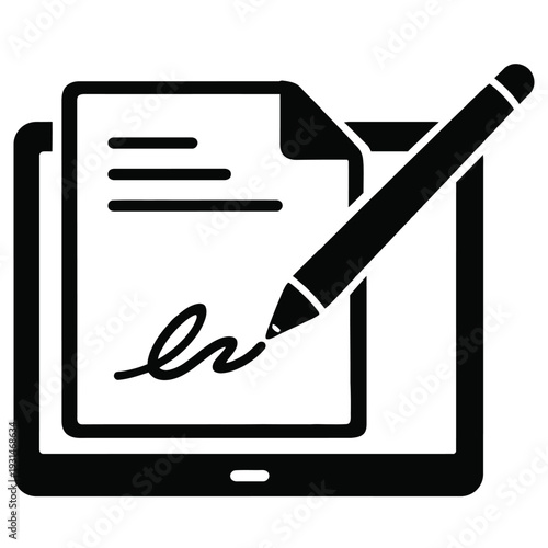 Digital signature on tablet screen with pen signing document online for contract approval