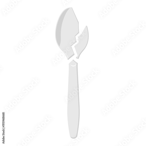Snapped spoon with jagged edges isolated on a clean white background, highlighting broken utensil design in minimalist style