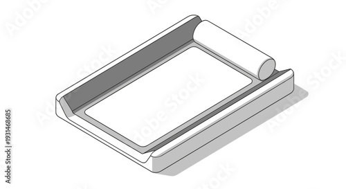 Illustration of a changing mat with raised edges and a head support, isolated on a white background, showcasing its practical design and shadowing details