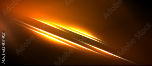 Abstract orange lines radiate from center. Dark background creates dramatic contrast, suggesting energy, speed, motion. Bright glow dominates image.
