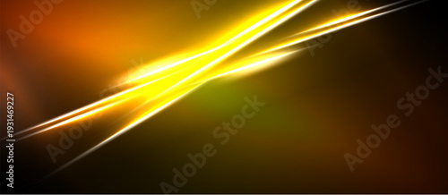 Bright yellow lines cross dark background. Orange hues blend with black creating dynamic visual effect. Energy radiates from central point.