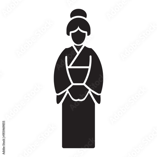silhouette of a Japanese woman wearing traditional clothing, commonly known as a geisha or woman in kimono