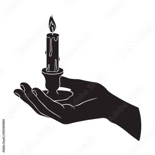 a silhouette of a hand holding a lit candle, usually used as a symbol of hope, faith, prayer, or remembrance