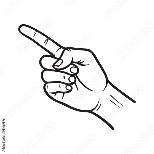 vector illustration of a hand gesturing with the index finger pointing to the upper left