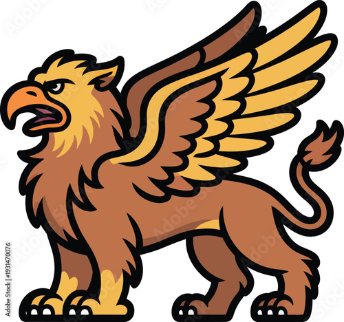 Mythological Griffin Vector Illustration: Eagle Lion Fantasy Beast Mascot.