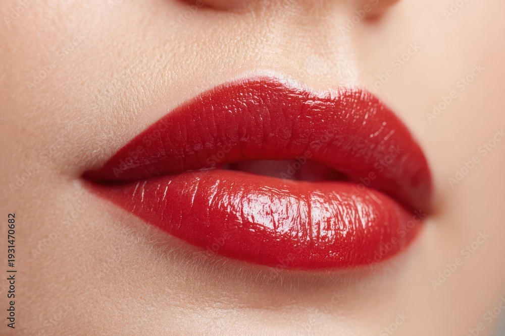 Fototapeta premium Woman's lips with pink lipstick close up