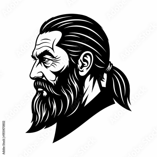 Man with long hair and beard profile.