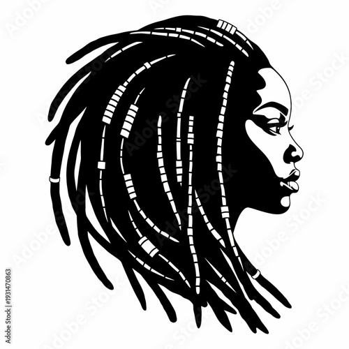 Woman with Dreadlocks Hairdo Profile Silhouette.