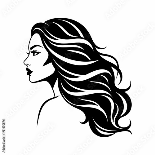 Woman with Long Flowing Hair Profile.