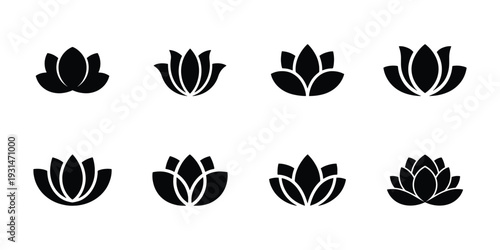 Black lotus flower icons collection
