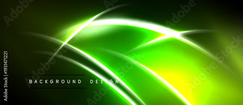 Abstract green neon lines create dynamic flow. Dark background emphasizes bright curves, modern design element.
