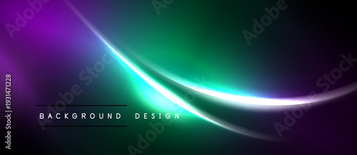 Abstract gradient background. Purple, green hues blend smoothly. Bright curve adds dynamic visual interest. Modern design element.