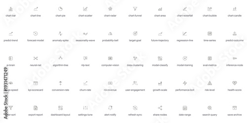AI Analytics & Data Dashboard Vector Line Icon Set