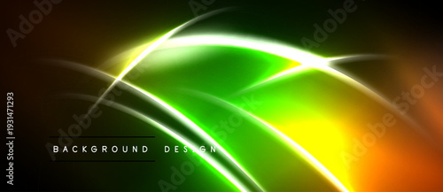 Abstract neon lines create vibrant energy. Green, orange, white glow against dark backdrop. Modern design element.