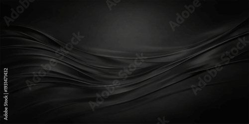 Smooth flowing black silk fabric waves with dark 3d blue light lines create a textured leather pattern backdrop for a liquid motion design wallpaper