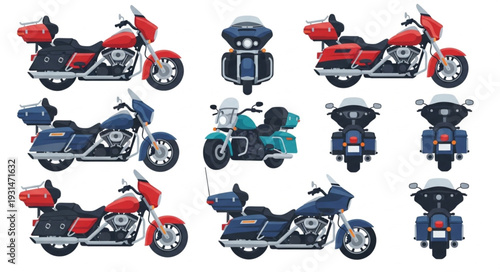 Collection of Touring Motorcycles in Various Colors and Views.
