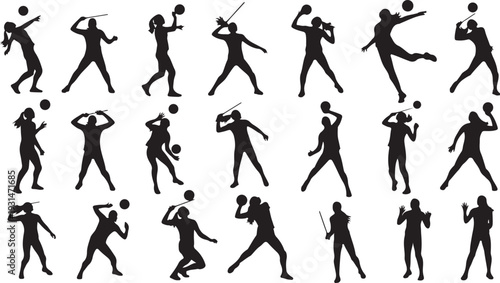 Collection of black silhouettes of people playing various sports
