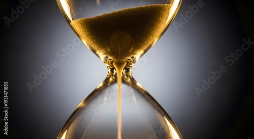 Transparent Glass Hourglass with Flowing Sand in Dramatic Side Lighting, Time Passing and Deadline Concept on Dark Gradient Background Ultra Realistic 4K