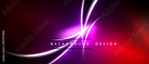 Abstract neon lines over dark gradient. Vibrant purple, red hues create dynamic visual effect. Text reads background design.