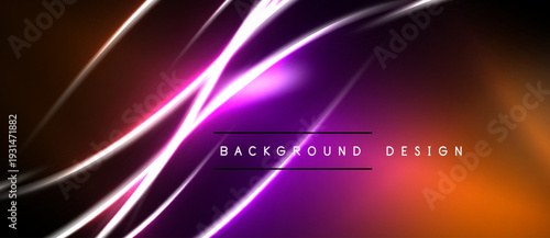 Abstract neon lines create dynamic gradient background. Purple, orange hues dominate design, offering modern aesthetic.