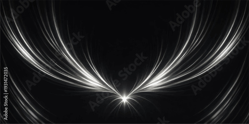 Abstract black and white heart design features flowing fractal waves and glowing vector lines over a futuristic motion texture to create a bright energy pattern wallpaper backdrop