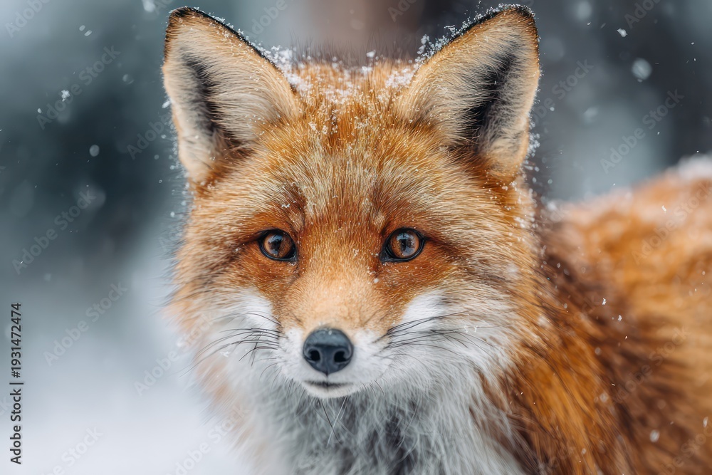 Fototapeta premium Wild red fox in snowy winter forest