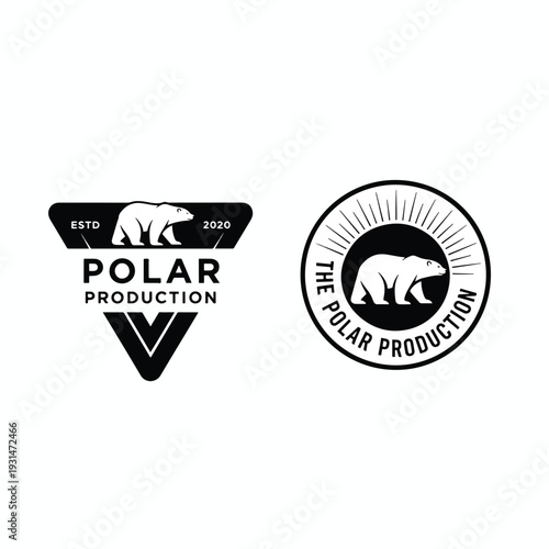 Vector graphic design featuring two distinct polar bear production company emblems for branding