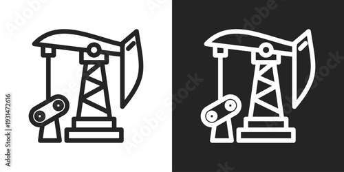 Oil Pumps Icon In Black And White Line Style