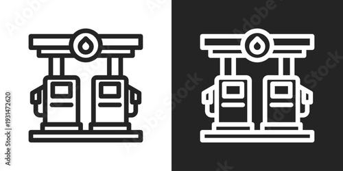 Gas Station Icon In Black And White Line Style