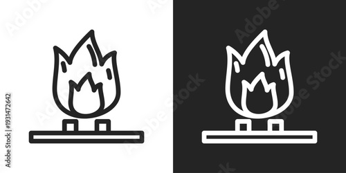 Flame Icon In Black And White Line Style