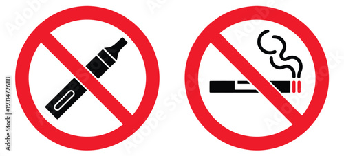 Vector illustration of no smoking no vaping symbols on white background