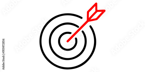 A 3d illustration of a red bullseye target with a center arrow representing business goals, accuracy, and the winning concept of marketing success on a dartboard