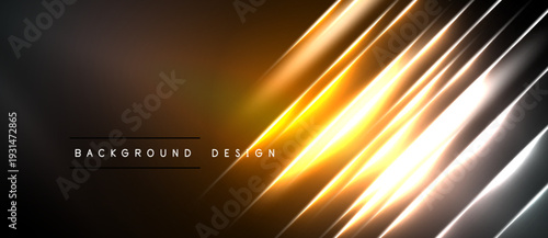 Abstract background features dynamic golden lines, gradients. Dark shades create contrast, modern aesthetic. Text reads background design.