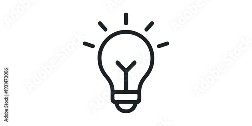 A creative hand-drawn vector illustration of a bright light bulb icon symbolizing a fresh business idea, innovation, and electric energy power for inspiration and creative design on a white background